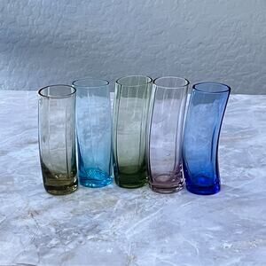 Circleware Dance Shot Glasses Set of 5 5" Curved Multicolor Hand Blown